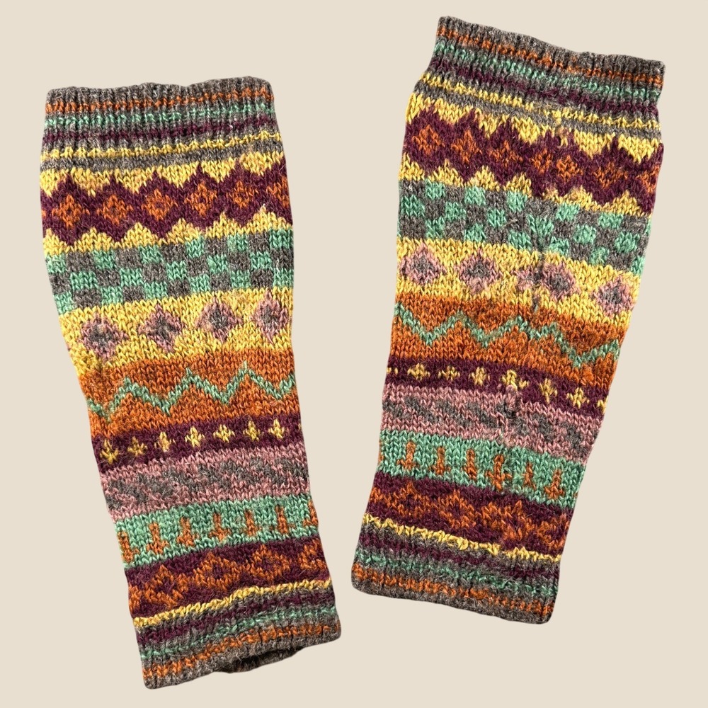 Vintage Serrv Wool Leg Warmers Women OS Multicolor Fair Isle Knit Handmade Boho